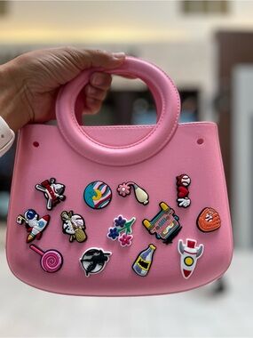 Kids Pink Tote Bag Beach Bag EVA Bag with Charms (charms fit Crocs shoes)